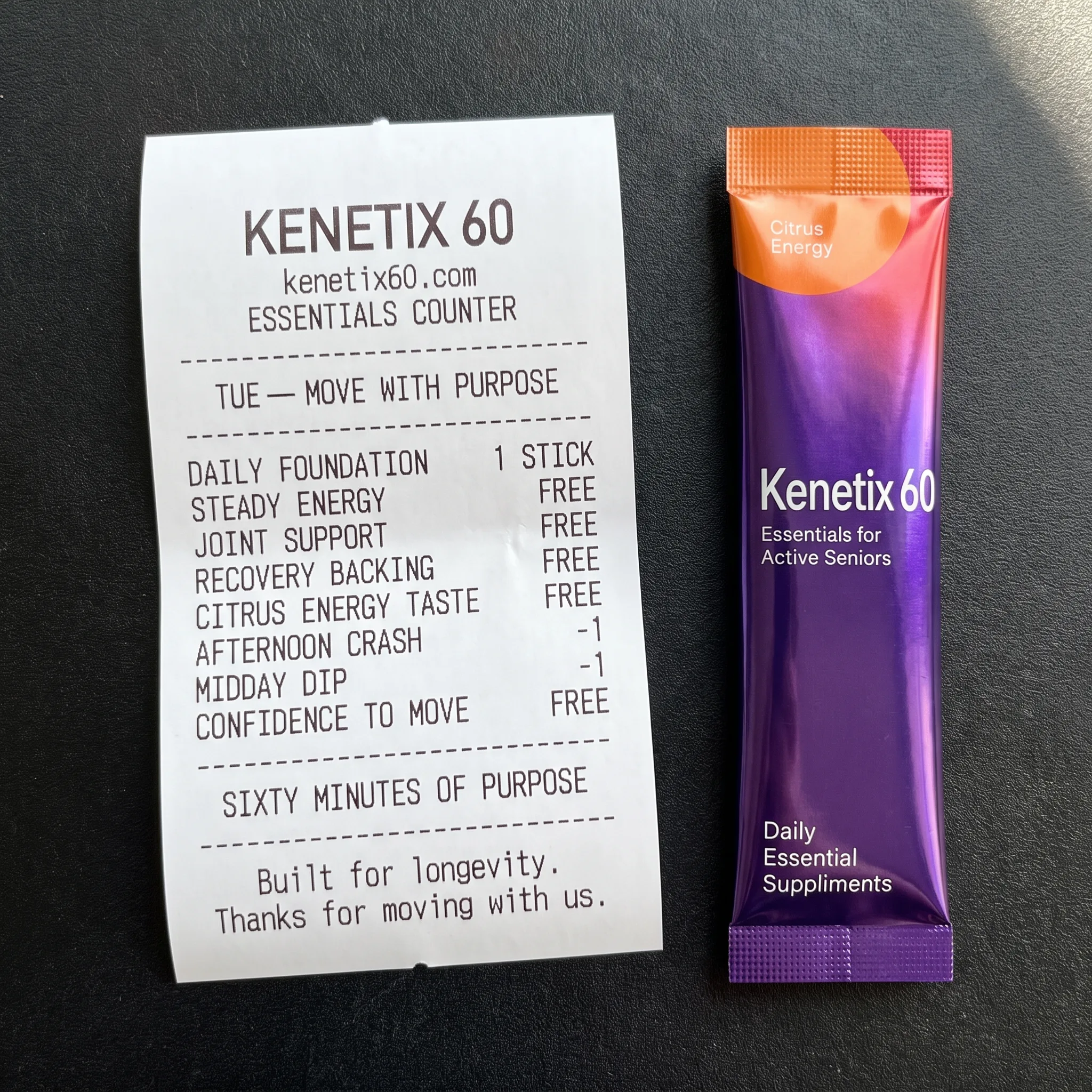 A finished Campaign Ads output — a supplement receipt